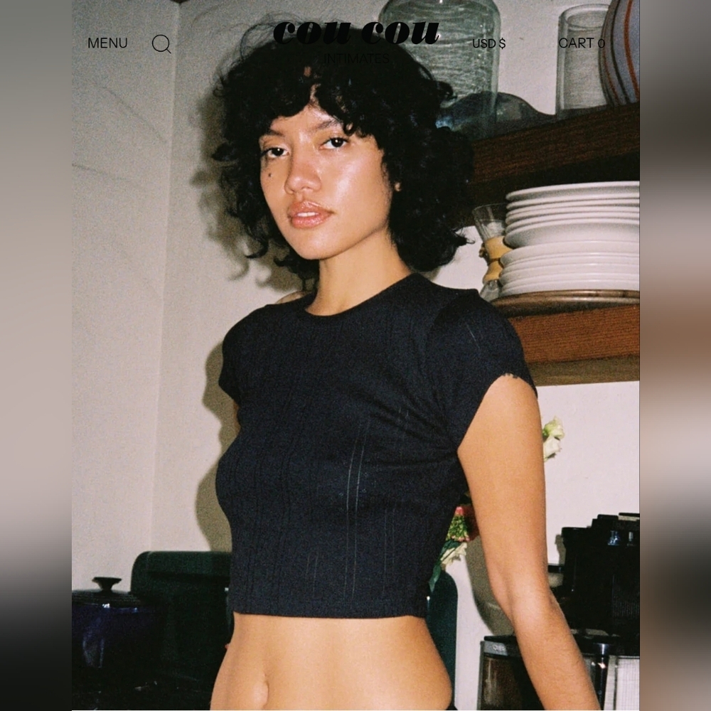 coucou intimates baby crop tee black, xsmall